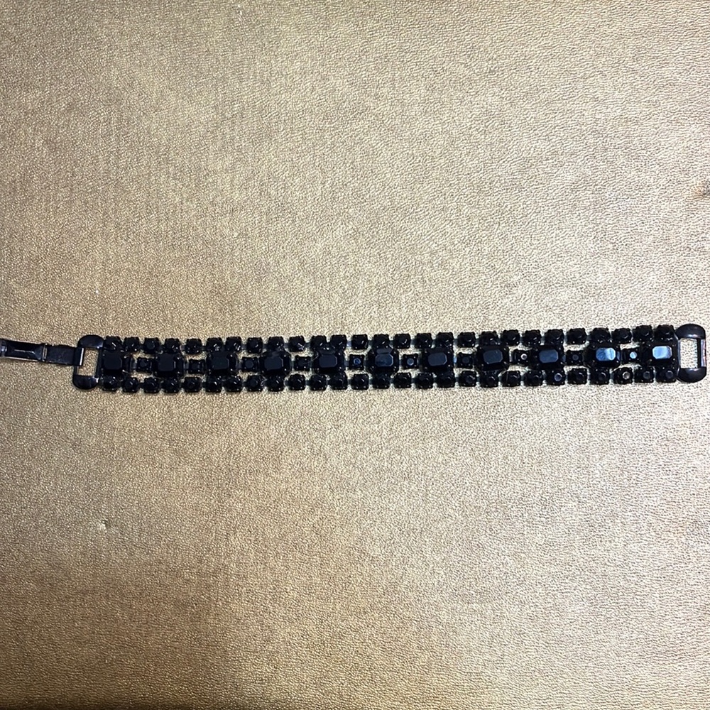 Vintage Weiss Black Rhinestone Bracelet